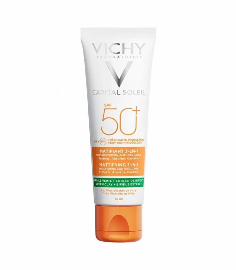 VICHY CAPITAL SOLEIL CREME SOLAIRE MATIFIANTE 3EN1 SPF50+ PEAU MIXTE ACNEIQUE 50ML