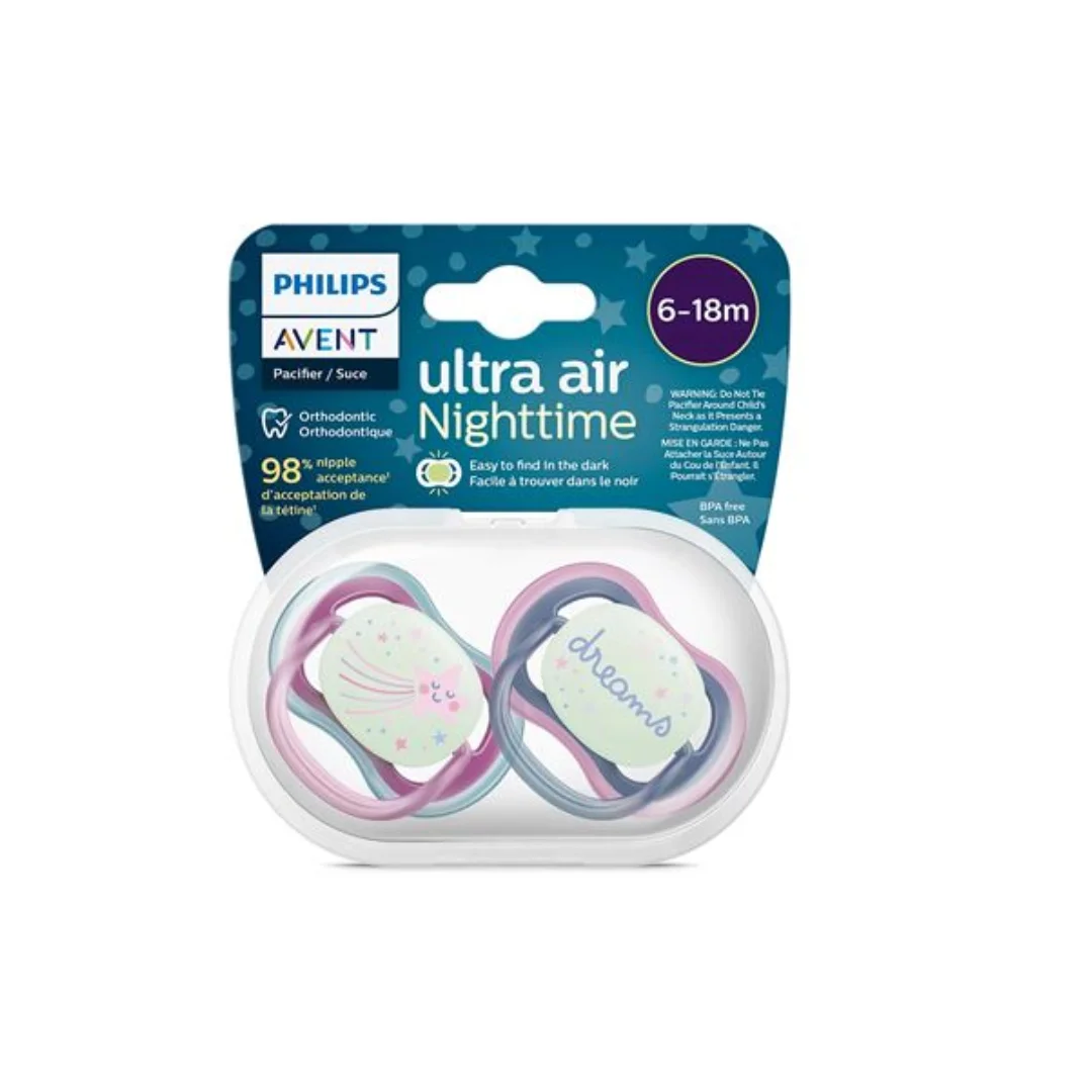 AVENT SUCETTE ULTRA AIR NIGHT TIME 6-18MOIS REF 376/14