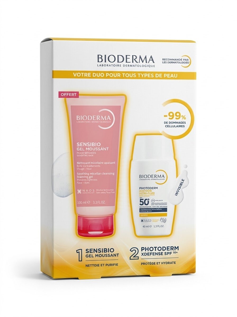 Coffret Duo Essentiel Bioderma : Protection Photoderm 50+ & Gel Sensibio Offert